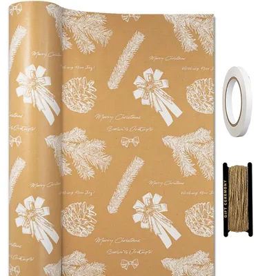 Zdjęcie produktu dla Papier prezentowy świąteczny z jutową wstążką i taśmą klejącą
