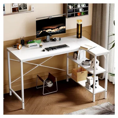 Produktbild von L-förmiger Eckschreibtisch mit Ablagefach 120x80x73 cm in Weiß