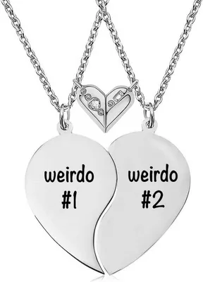 Obrázok produktu pre Náhrdelník priateľstva Bixorp Friends pre 2 so srdcom a magnetickým príveskom - strieborná farba - "Weirdo #1 #2" - darček pre BFF