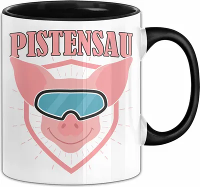 Produktbild von Pistensau Tasse Geschenk Skifahren Skifahrer Geschenkdiee Kaffee-Becher (Schwarz)