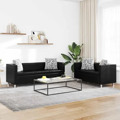 Produktbild von vidaXL Sofa-Set Kunstleder 3-Sitzer und 2-Sitzer Schwarz