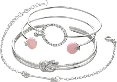 Produktbild von 4 Teile/satz Frauen Knoten Pfeil Strass Intarsien Kreis Charm Armband Armreif Schmuck-Silber