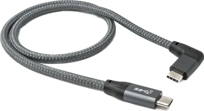 Produktbild von SYSTEM-S USB 3.1 Gen 2 100W Kabel 50 cm Typ C Stecker zu Stecker Winkel geflochten in Grau