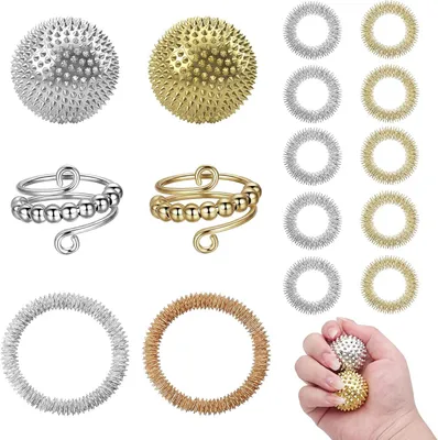 Produktbild von Akupressur Ringe Set, 10-teilig, inklusive Massagebällen und Armbändern, für Stressabbau