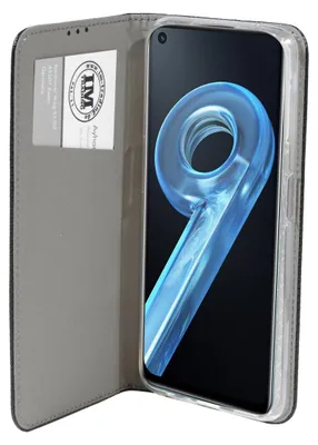 Image de Livre Etui Smart compatible avec REALME 9i Housse pour téléphone portable Etui portefeuille Housse de protection avec fonction support, porte-carte Noir
