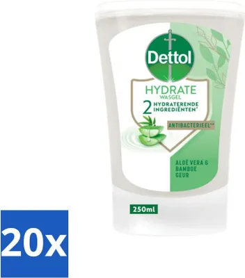 Obrázok produktu pre Dettol - náplň do umývacieho gélu - Hydratácia - Aloe Vera a bambus - 250 ml - hodnotné balenie - 20 kusov