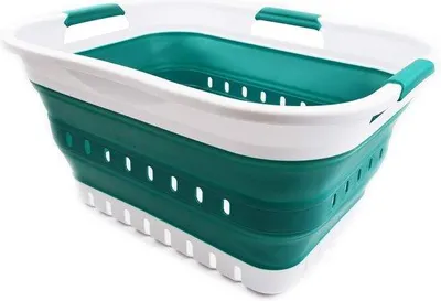 Image de Organiseur pliable de 30 l, bac à laver portable, peu encombrant, blanc/noir
