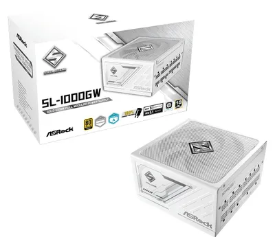 Obrázek produktu pro Asrock SL-1000GW Steel Legend, 1000 W, Přehřívání, Nadproud, Přetížení, Přepětí, Zkrat, 20+4 pin ATX, 60 cm, 120,450 mm, 60 cm