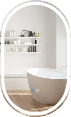 Image de Miroir de salle de bain COSTWAY, miroir de salle de bain avec éclairage, température réglable à 3 couleurs, fonction anti-buée et verre trempé HD, miroir mural 90 x 55 cm