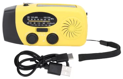 Immagine prodotto di Manovella di emergenza solare, radio meteo, illuminazione a LED, allarme SOS, power bank portatile, AM, FM, WB, giallo