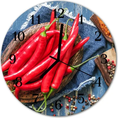 Produktbild von Glasuhr Wanduhr Küchenuhr Echt-Glas 30fi cm Chili Pfeffer rot