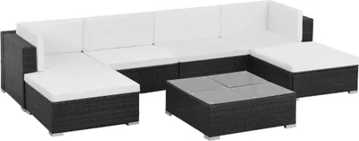 Produktbild von 7-tlg. Garten-Lounge-Set mit Auflagen Poly Rattan Schwarz