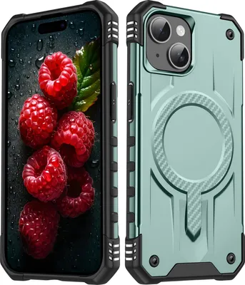 Produktbild von Magnetisch Hülle für iPhone 15, Dual Layer PC TPU Stoßfest Handyhülle Grün
