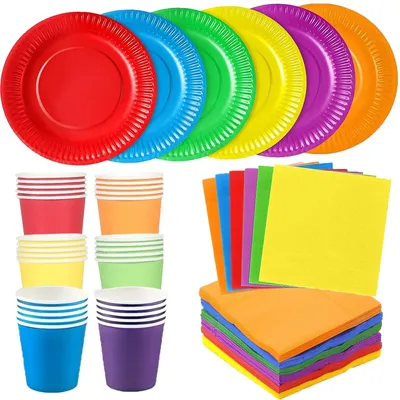 90-teiliges buntes Papier-Geschirr-Set für Partys