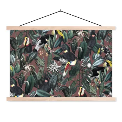 Produktbild von MuchoWow® Textilposter Blumen - Tukan - Blätter 60x40 cm mit holzfarbenen Rahmen - Bilder