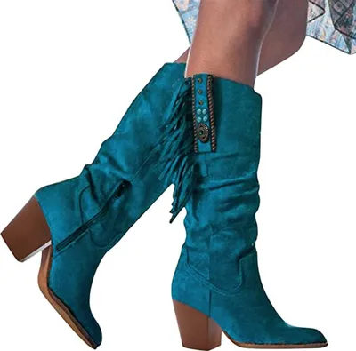 Produktbild von ASKSA Damen Overknees Elegant Stiefel Quaste Kniehoch Langschaft Hohe Stiefeletten, Blau, Größe: 42