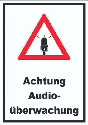 Produktbild von Achtung Audioüberwachung Aufkleber hochkant A6 (105x148mm)