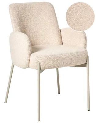 Produktbild von BELIANI Esszimmerstuhl Hellbeige Bouclé Gepolstert mit Schmalen Armlehnen Metallgestell Retro Design Küchenstuhl Polsterstuhl Teddyfell Stuhl