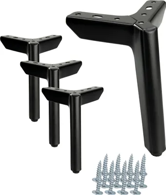 Image de lot de 4 pieds de meuble en noir mat, hauteur 15 cm - pour canapés, commodes et autres, avec base antidérapante et vis de montage