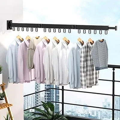 Produktbild von 120 cm breites, ausklappbares, ausziehbares Kleiderständer mit 18 Haken, ausziehbares Trockengerüst für Wandmontage, Handtuchhalter für Balkon, Schlafzimmerständer
