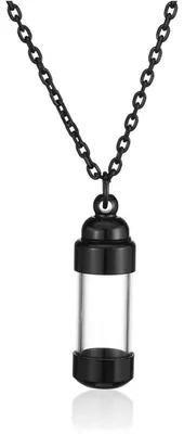 Immagine prodotto di Collana con ciondolo a forma di fiala in acciaio inossidabile per conservare le ceneri, colore nero, lunghezza 61 cm