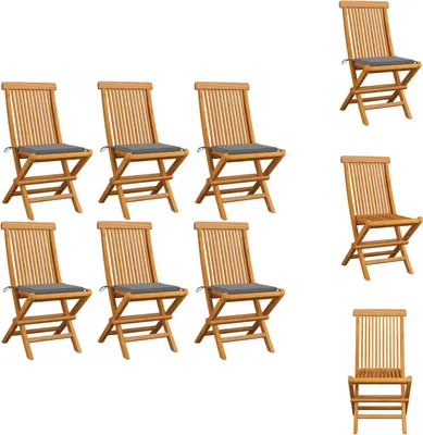 Produktbild von vidaXL Gartenstühle mit Grauen Kissen 6 Stk. Massivholz Teak -  Gartenstühle
