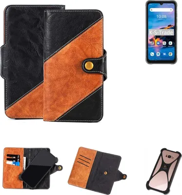 Produktbild von K-S-Trade Handyhülle Schutzhülle Bookstyle Case Wallet-Case kompatibel mit UMIDIGI Bison Pro Handy Cover Bumper Klapphülle schwarz hellbraun 1x