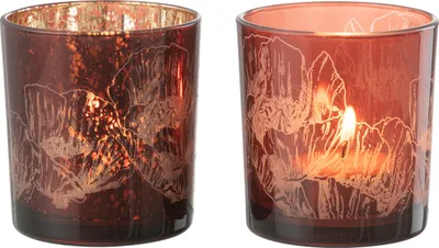 Image de J-Line Bougeoir Fleurs Verre Bordeaux/Antique Bordeaux Small 2 Assortis