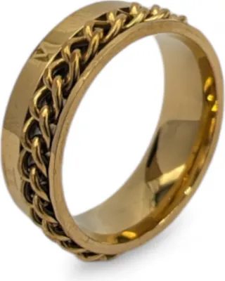 Produktbild von Anti-Stress-Ring mit drehbarer Kette und römischen Zahlen Chain Ring Gold US 6
