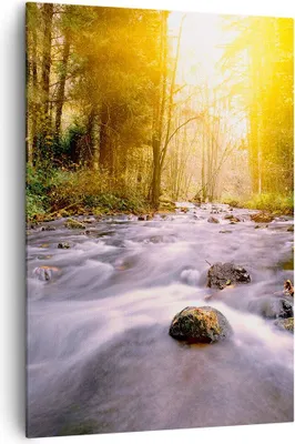Produktbild von Bild auf Leinwand - Leinwandbild - Einteilig - Herbst Wald Berg Fluss - 70x100cm - Wand Bild - Wanddeko - Wandbilder - Leinwanddruck - Wanddekoration - Leinwand bilder - Wandbild - PA70x100-0504
