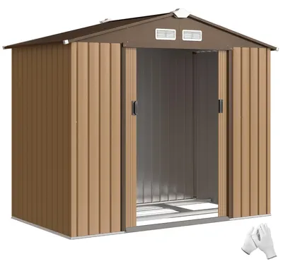 Produktbild von Outsunny Gerätehaus mit Bodenrahmen Geräteschuppen Gartenhaus Schuppen Stahl