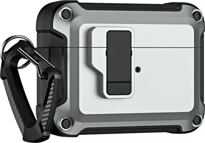 Zdjęcie produktu dla Etui pancerne Pro na Airpods 4 z karabińczykiem - szare