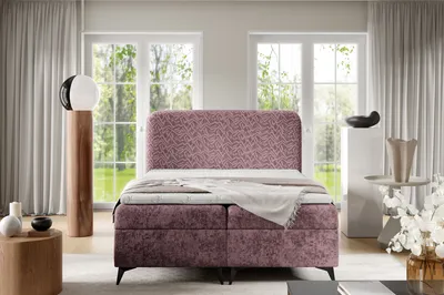 Produktbild von Boxspringbett FRANCIS mit Bettkasten Topper und Bonellmatratze Polsterbett aus Chenille-Stoff mit 13 cm Beinen Bett mit Stauraum (Altrosa, 180x200 cm)