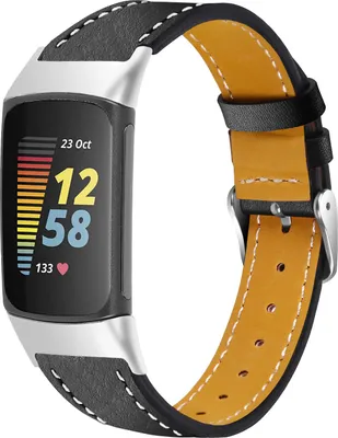 Produktbild von Strap-it Modernes Lederarmband mit Schnallenverschluss - passend für Fitbit Charge 5 / Fitbit Charge 6 (schwarz)