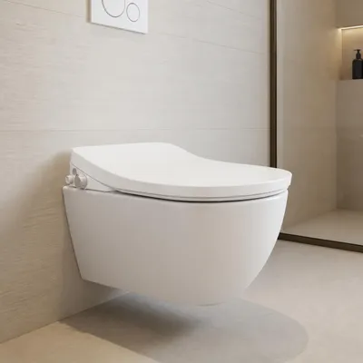 Produktbild von INFINITY AXENT Wand Hänge WC spülrandlos mit Bidet WC-Sitz WC-Set, weiß, KI-generiertes Bild