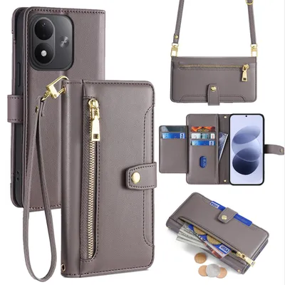 Produktbild von Handykette für Xiaomi Redmi Note 17 Hülle mit Geldbörse 5 Kartenfächern Grau