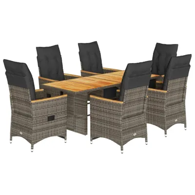 Produktbild von vidaXL 7-tlg. Garten-Bistro-Set mit Kissen Grau Poly Rattan