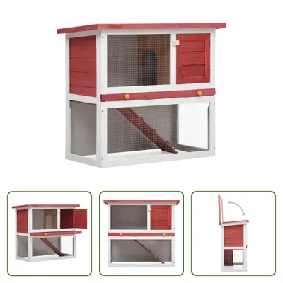 Image de The Living Store clapier à lapins 1 porte rouge en bois