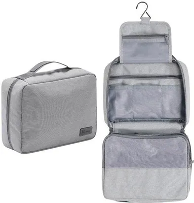 Image de Grande trousse de toilette suspendue, grise, pour femmes et hommes