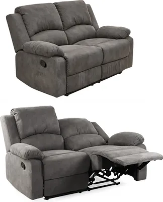 Produktbild von 2-Sitzer-Relaxsofa Couch Liegefunktion Federkern Polster Stoff Vintage Anthrazit / 15130