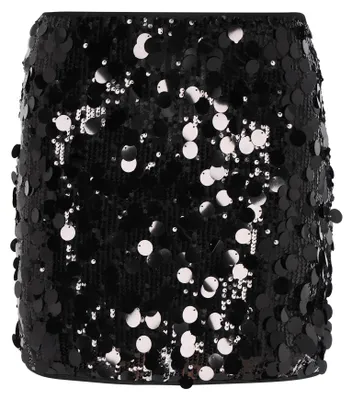 Produktbild von Damen Eleganter Minirock schwarz mit Pailletten und glitzerndem Muster Größe S