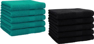 Produktbild von Betz 10 Stück Gästetücher 30x50 cm PREMIUM 100% Baumwolle Set  Farbe: smaragdgrün und schwarz