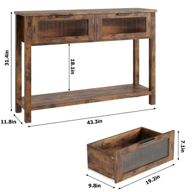 Image de Table console - Petite table d'entrée ou de salon - Étagère ouverte à 2 niveaux - Structure en bois autoportante - Marron
