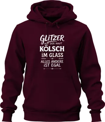 Produktbild von Kölsch Glitzer auf der Haut im Glas Lustig Köln Geschenk Uni Hoodie Kapuzenpullover, Burgundy, XL