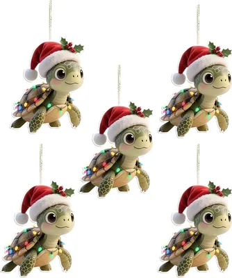 Produktbild von Weihnachtsbaumschmuck in Schildkrötenform mit Weihnachtsmannmütze, 2D-Acryl, für drinnen und draußen, zum Aufhängen