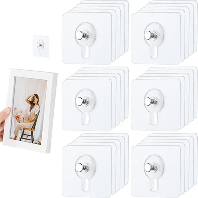 Produktbild von 30 selbstklebende Aufhängehaken für Bilderrahmen, transparente Haken zum Aufhängen von Fotos ohne Bohren, selbstklebende Aufhängehaken für Fotos, Poster, Bilder und Fotos