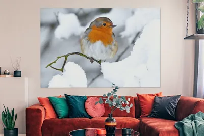 Obrázok produktu pre OneMillionCanvasses® - Maľba na plátne - Obraz na plátne Nástenná maľba na plátne - Robin - Sneh - Zima - 150x100cm - Fotografia na plátne - maľba na