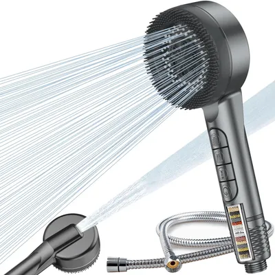Productafbeelding van Douchkop en Slang met Hardwaterfilter - Hoge Druk en 4 Stralensoorten