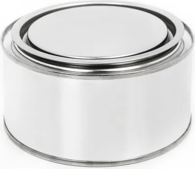 A silver metal can with a lid, shown from a slightly elevated side angle against a white background.