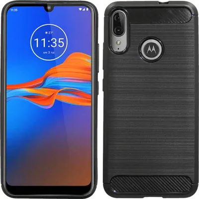 Produktbild von cofi1453® Silikon Hülle Carbon kompatibel mit MOTOROLA MOTO E6 PLUS TPU Case Soft Handyhülle Cover Schutzhülle Schwarz